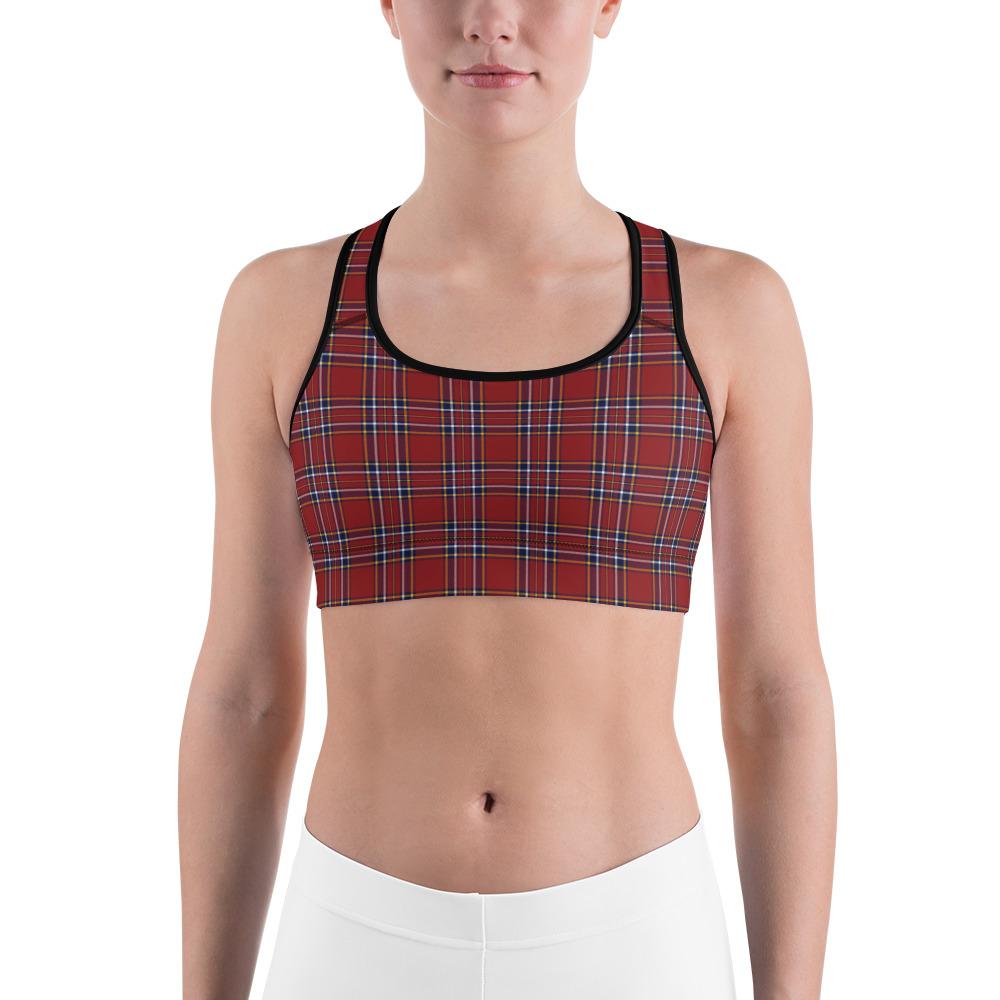 Womens Sports Bra Deep Red Tartan Red/Blue/White | Gearbunch.com