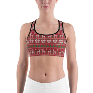 Women's Sports Bra Red Ugly Christmas Red/Green/White | Gearbunch.com