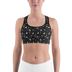 Womens Workout Black Reindeer Christmas Sports Bra | Gearbunch.com