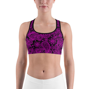 Womens Pink Glowing Floral Sports Bra BLack/Pink | Gearbunch.com