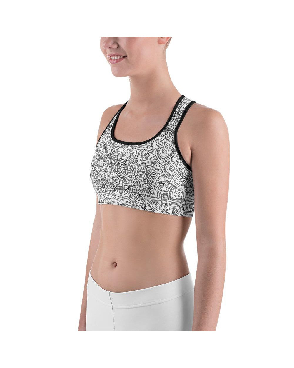 White & Black Mandala Sports Bra Gearbunch