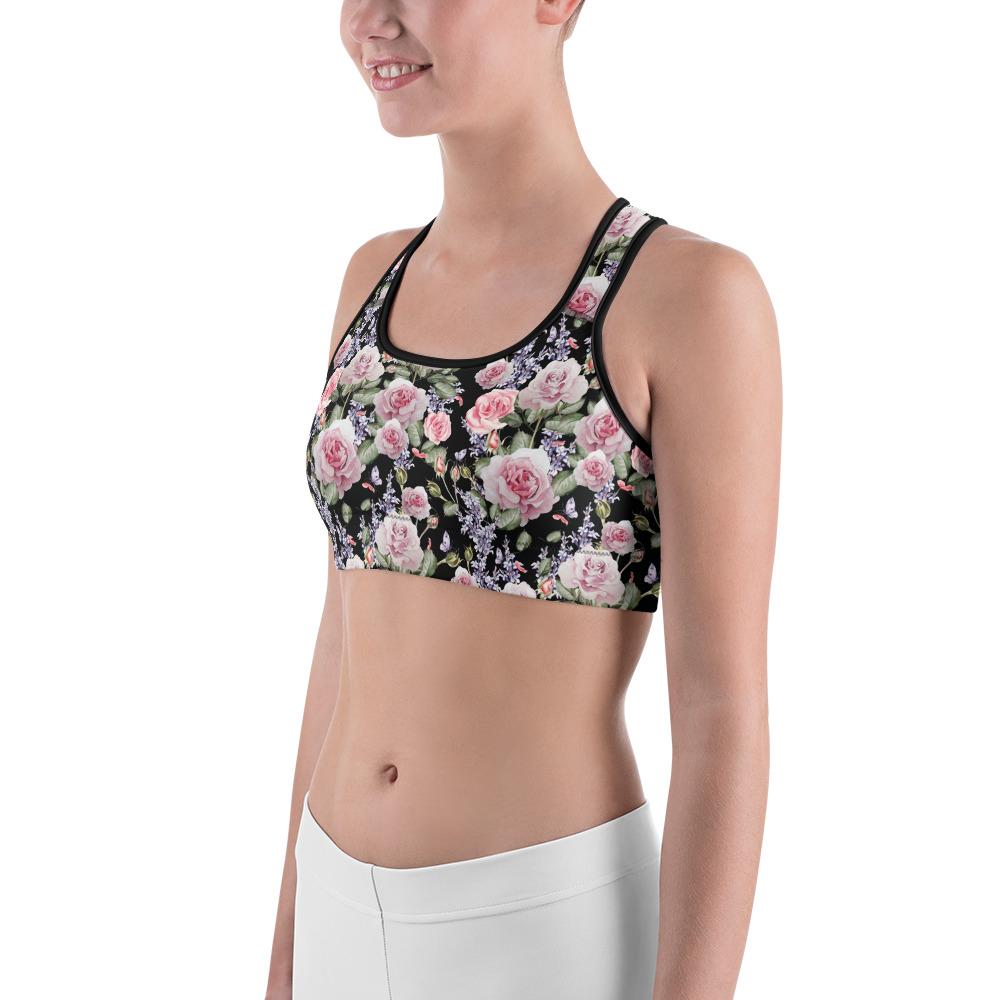 Watercolor Roses & Lavender Sports Bra Gearbunch