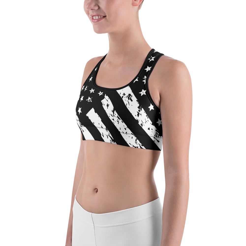 Womens Sports Bra Black & White American Flag | Gearbunch.com