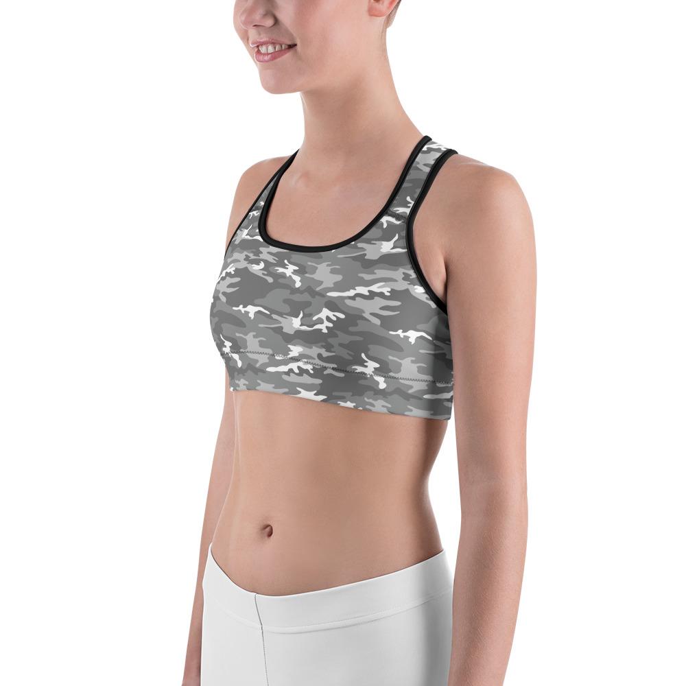 Womens Light Grey Camo Sports Bra Grey/White | Gearbunch.com