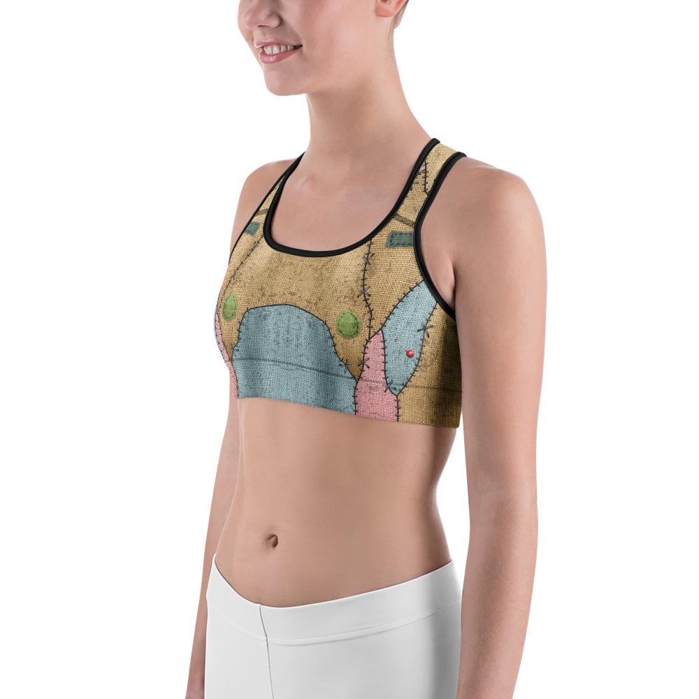 Womens Sports Bra Voodoo Doll Patch Brown/Pink/Blue | Gearbunch.com