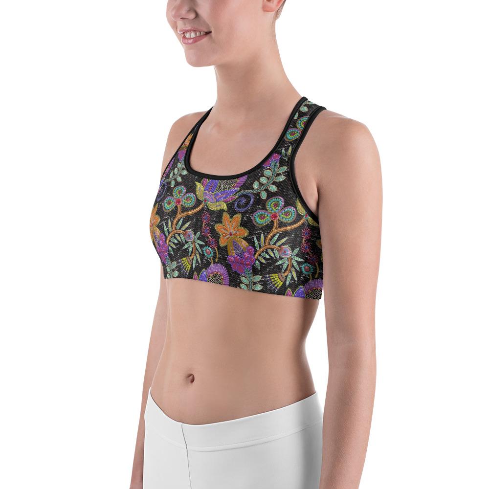 Womens Sports Bra Faux Paillette Flower Grey/Green | Gearbunch.com