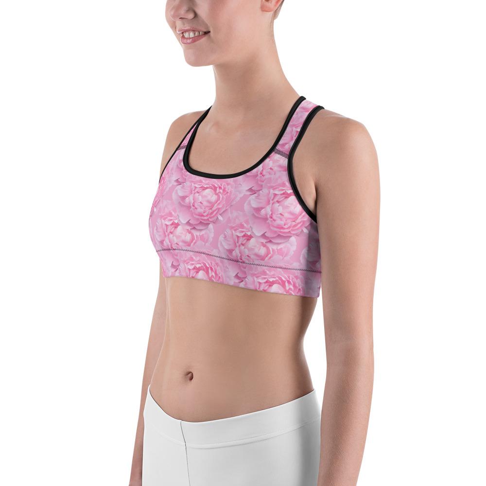 Womens Peony Flower Sports Bra Pink/White | Gearbunch.com