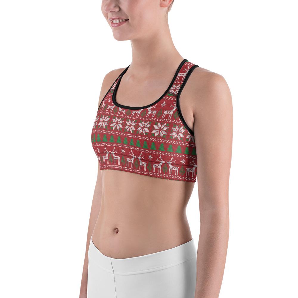 Women's Sports Bra Red Ugly Christmas Red/Green/White | Gearbunch.com