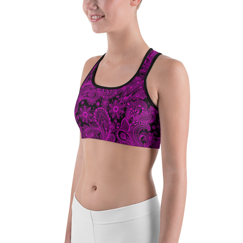 Womens Pink Glowing Floral Sports Bra BLack/Pink | Gearbunch.com