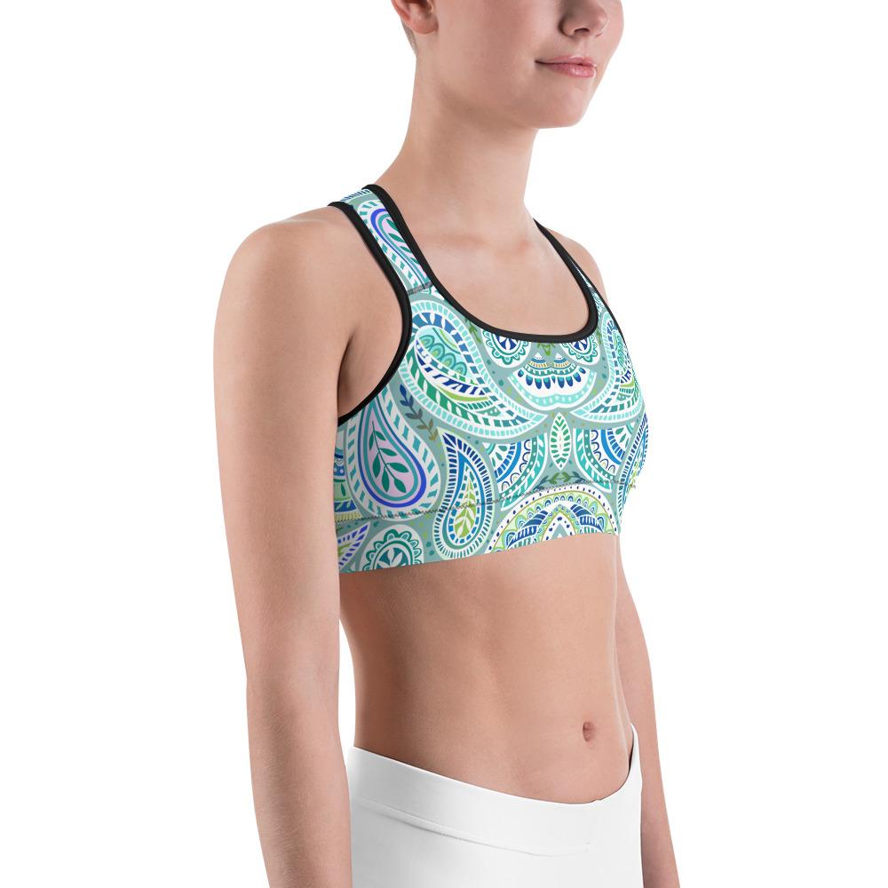 Blue and Green Paisley Sports Bra Gearbunch