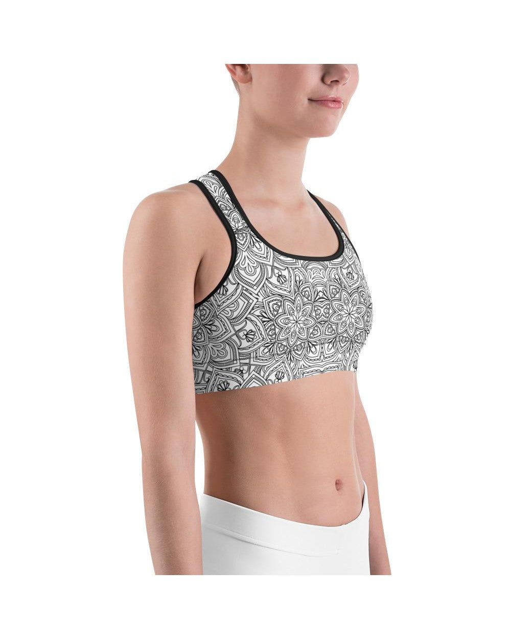 White & Black Mandala Sports Bra Gearbunch