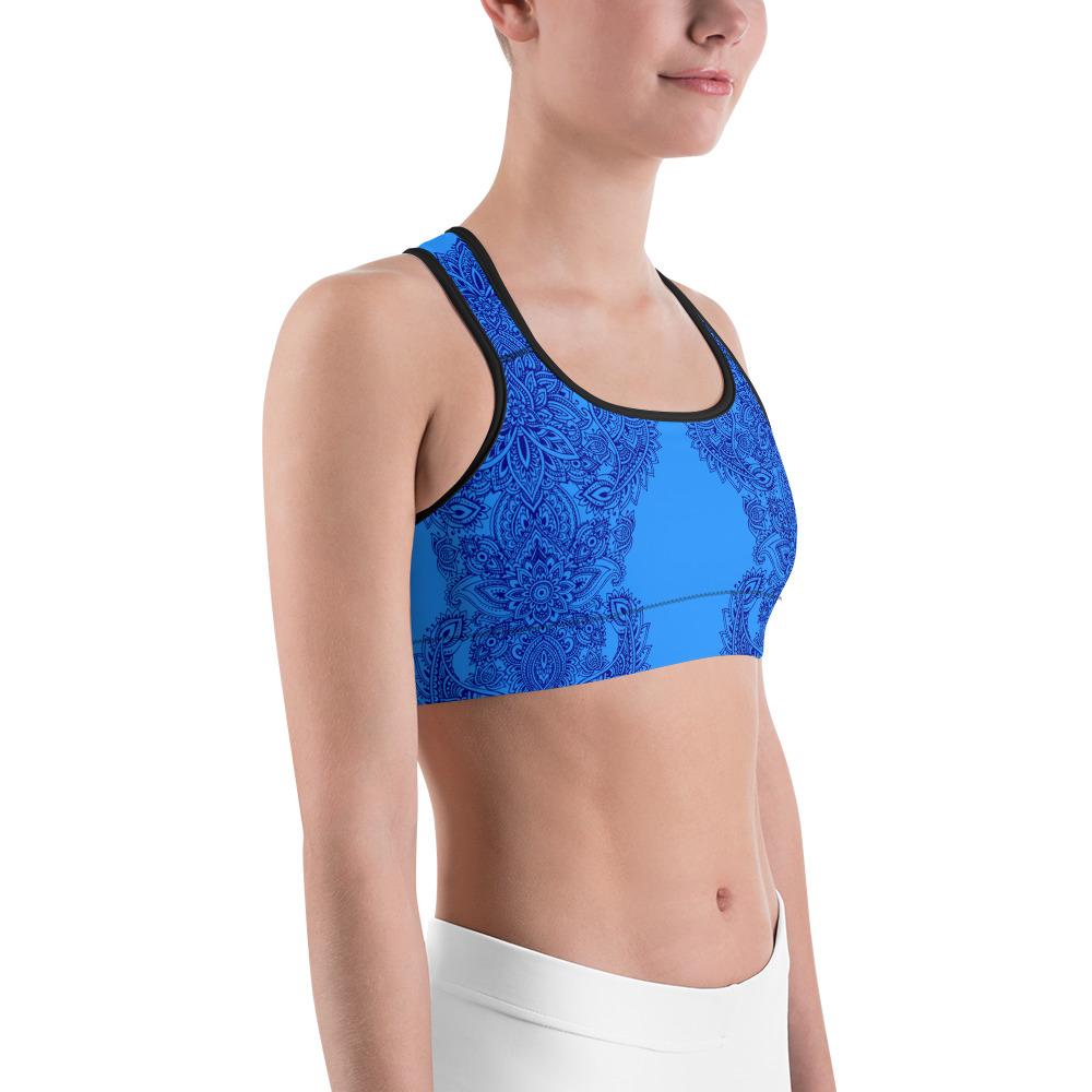 Blue and Navy Henna Tattoo Sports Bra Gearbunch