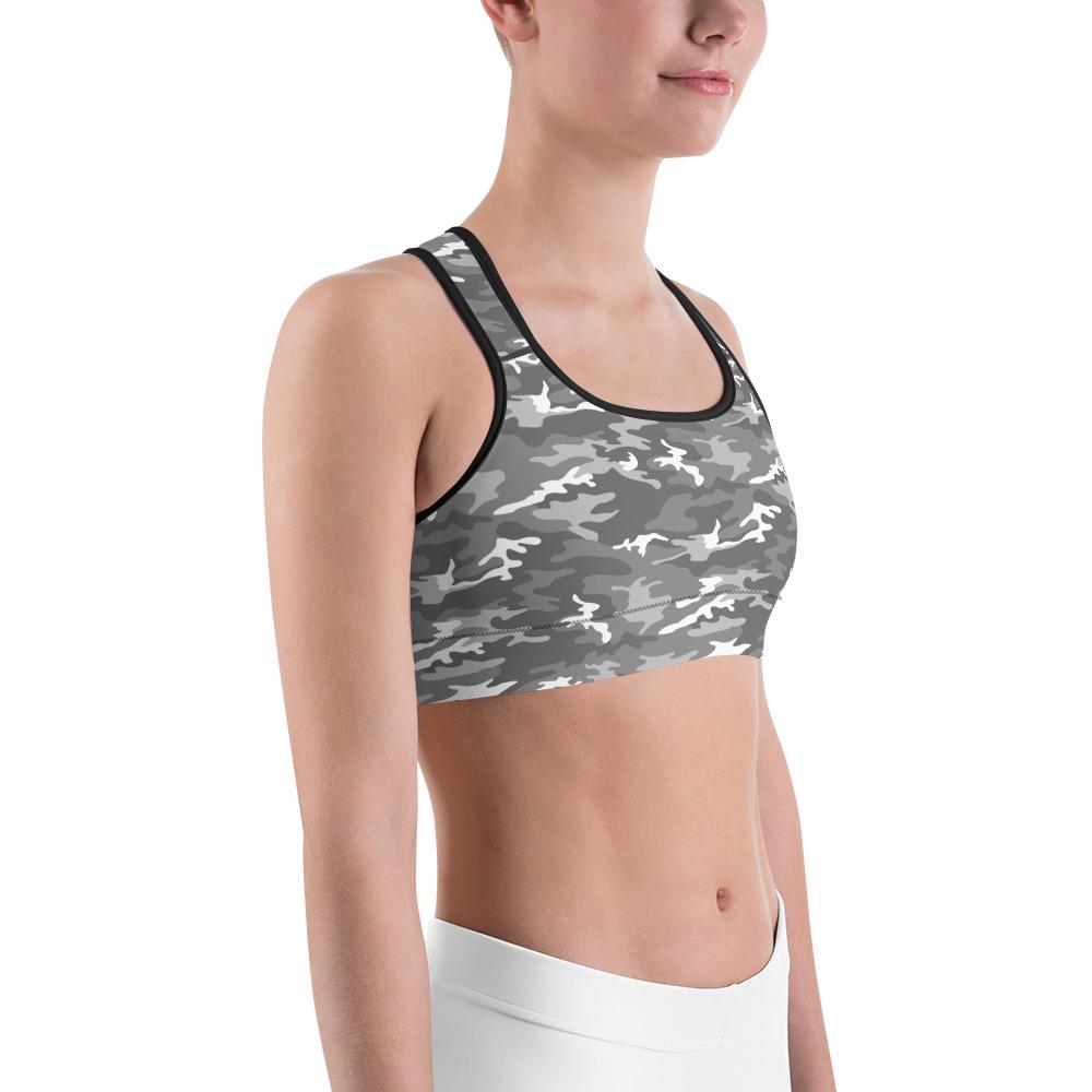 Womens Light Grey Camo Sports Bra Grey/White | Gearbunch.com