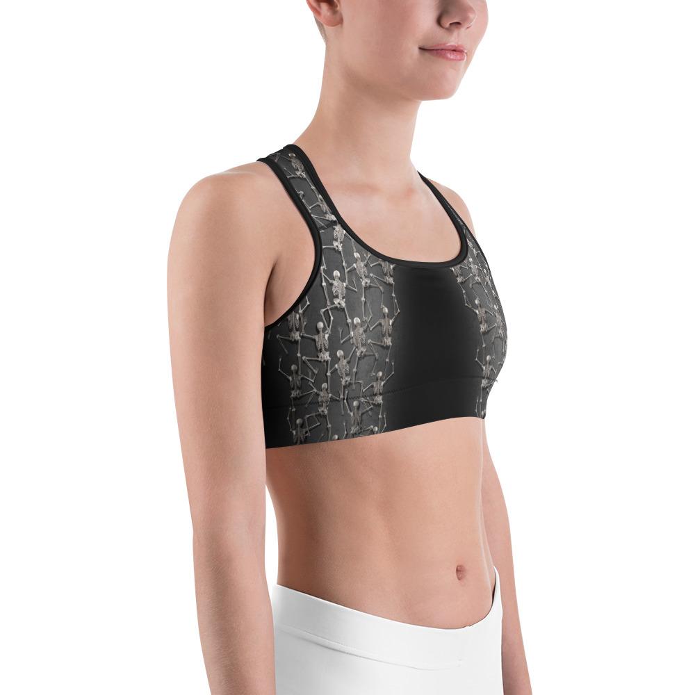 Womens Sports Bra Tiny Skeletons Creeping Up Grey/Black Gearbunch.com