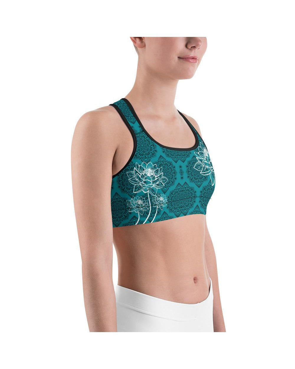 Womens Sports Bra Cyan Blue Lotus Blue/Black/White | Gearbunch.com