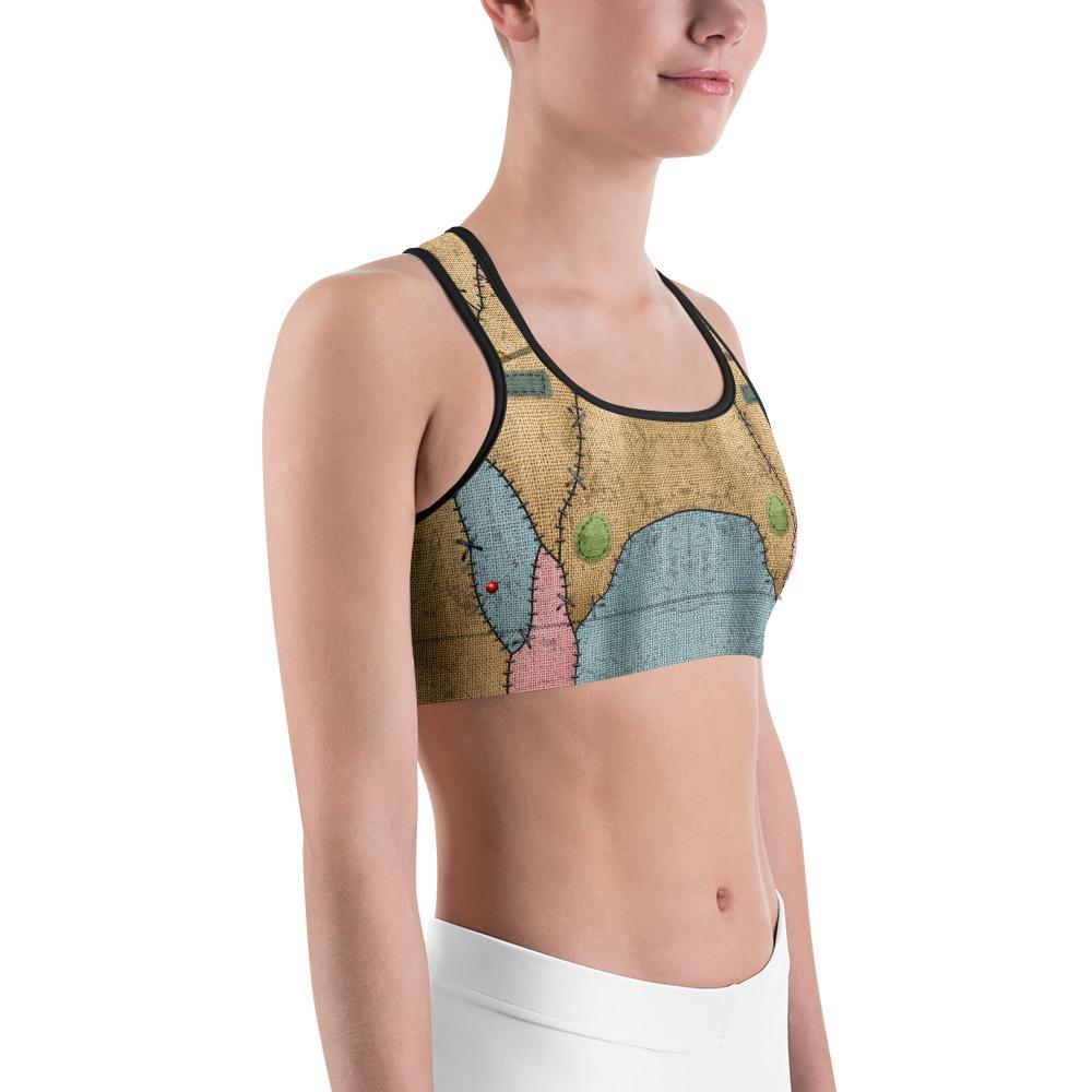 Womens Sports Bra Voodoo Doll Patch Brown/Pink/Blue | Gearbunch.com