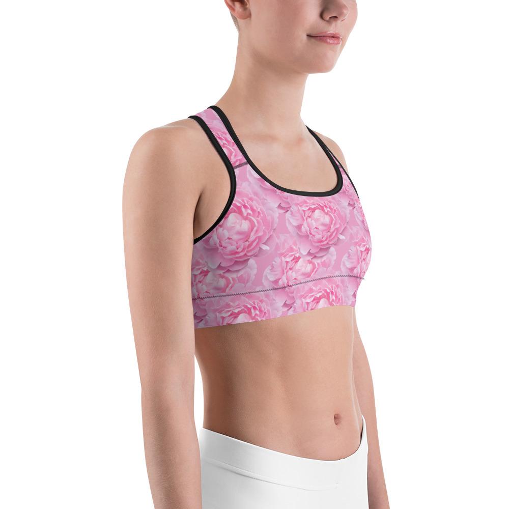 Womens Peony Flower Sports Bra Pink/White | Gearbunch.com