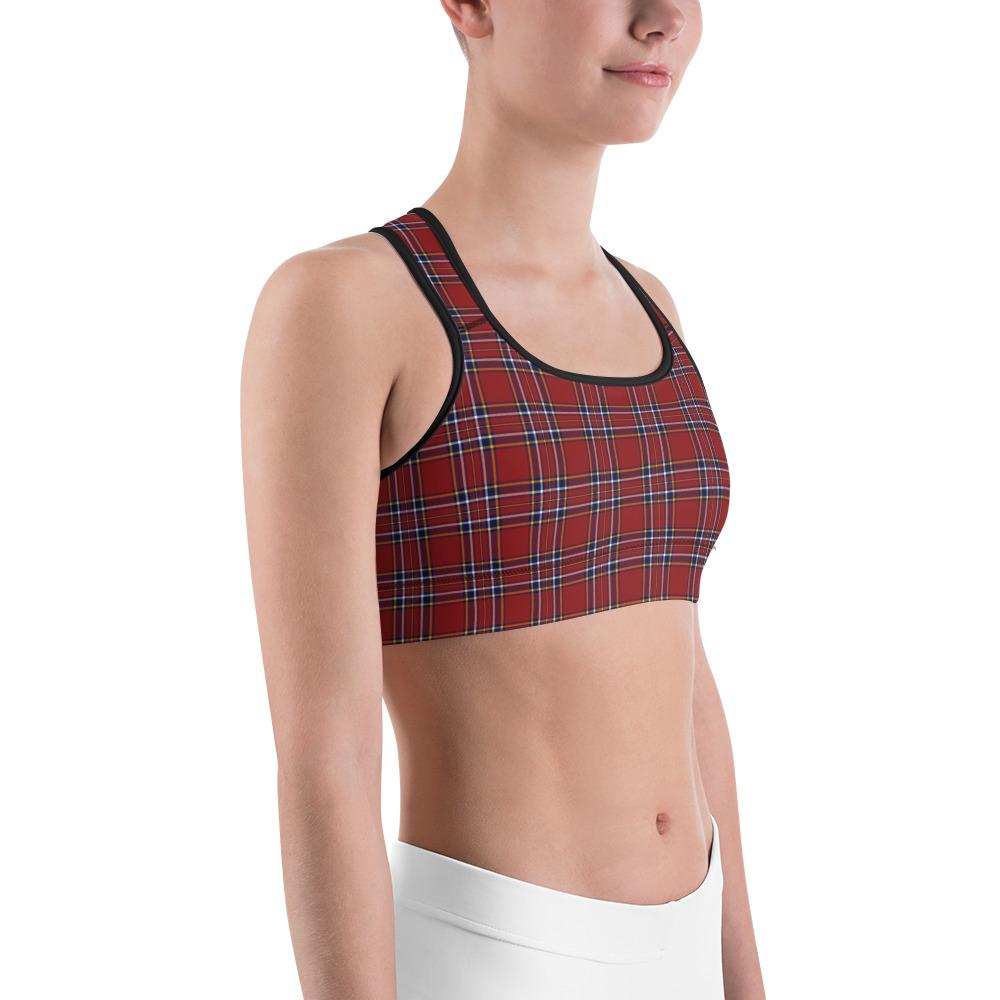 Womens Sports Bra Deep Red Tartan Red/Blue/White | Gearbunch.com