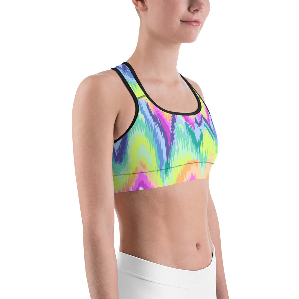 Womens Rave Sound Wave Sports Bra Yellow/Green/Pink | Gearbunch.com 