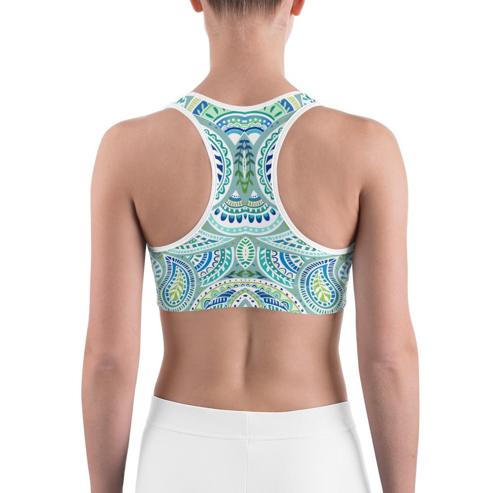 Blue and Green Paisley Sports Bra Gearbunch