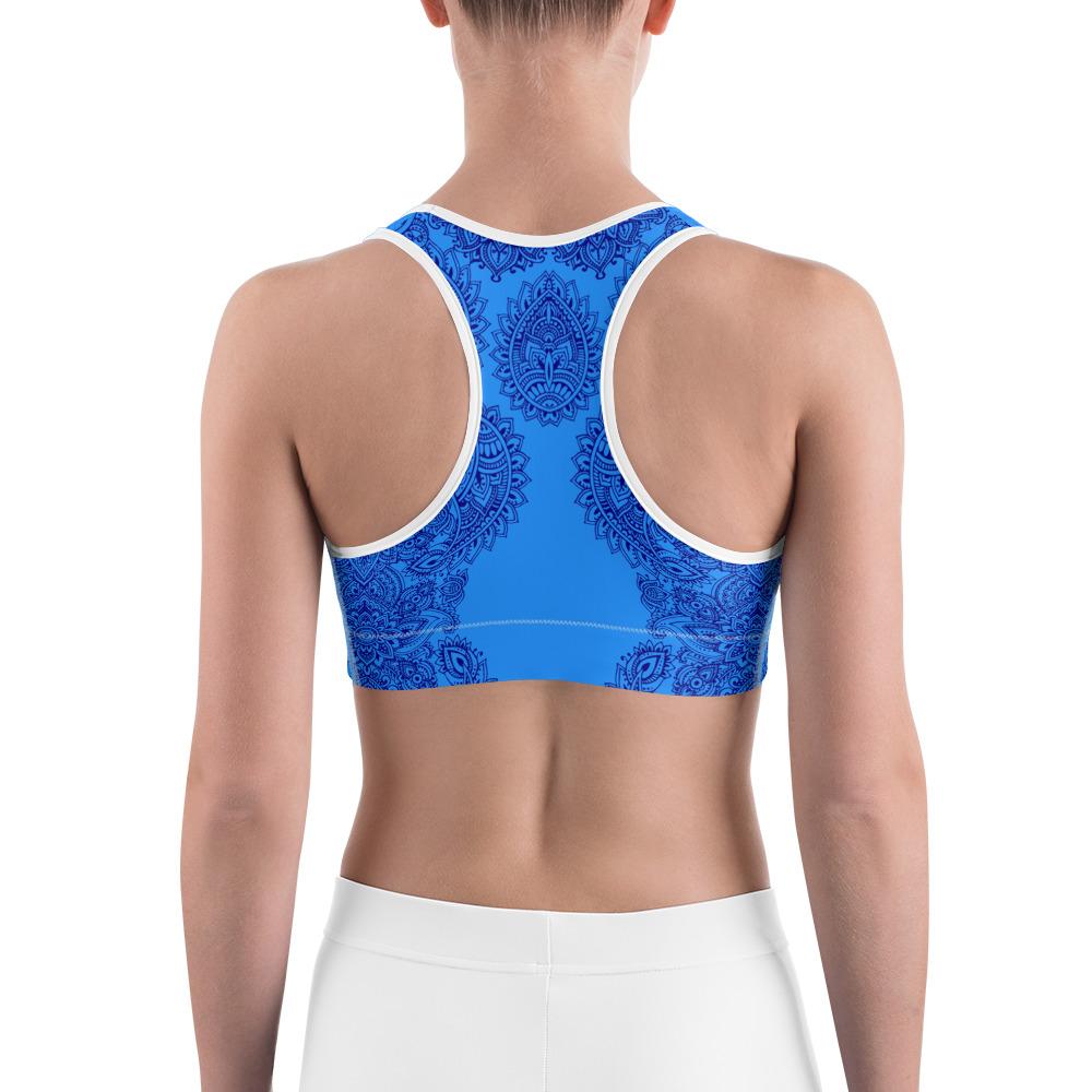 Blue and Navy Henna Tattoo Sports Bra Gearbunch