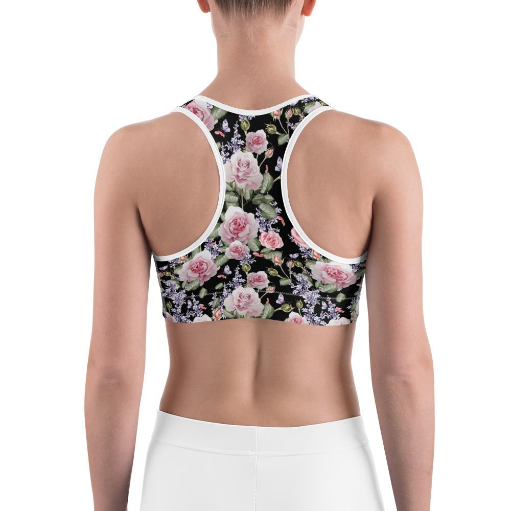 Watercolor Roses & Lavender Sports Bra Gearbunch