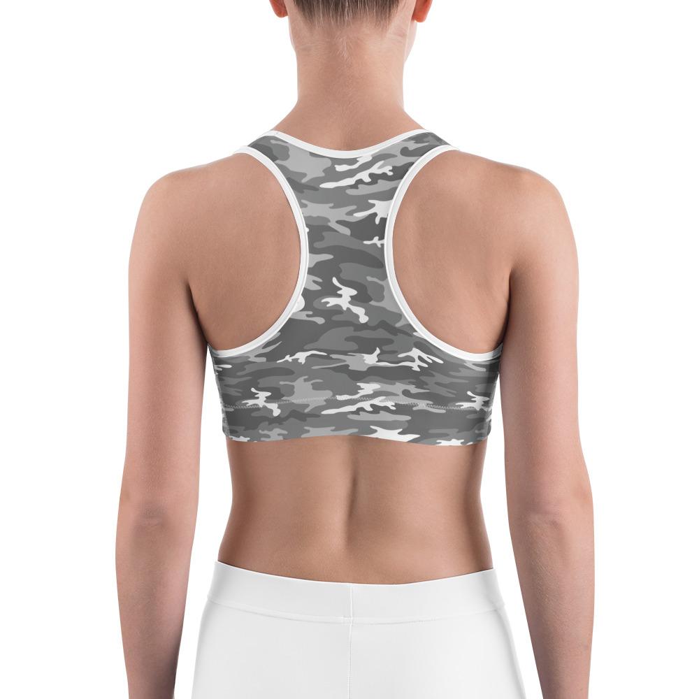 Womens Light Grey Camo Sports Bra Grey/White | Gearbunch.com