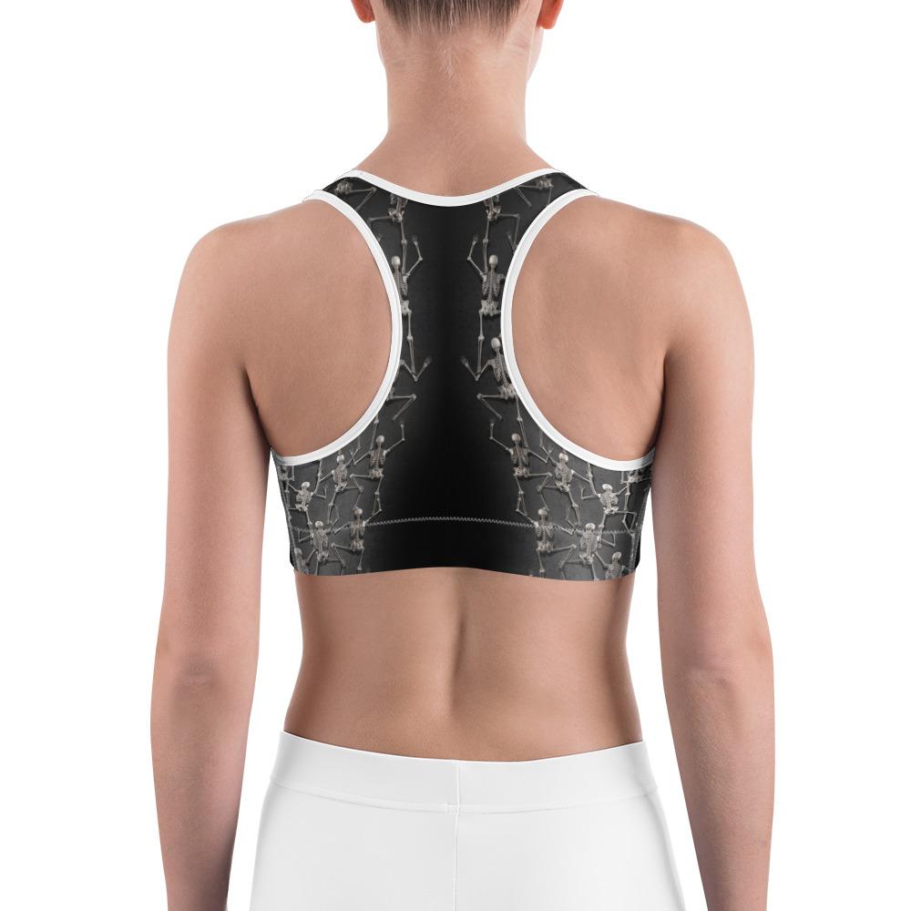 Womens Sports Bra Tiny Skeletons Creeping Up Grey/Black Gearbunch.com