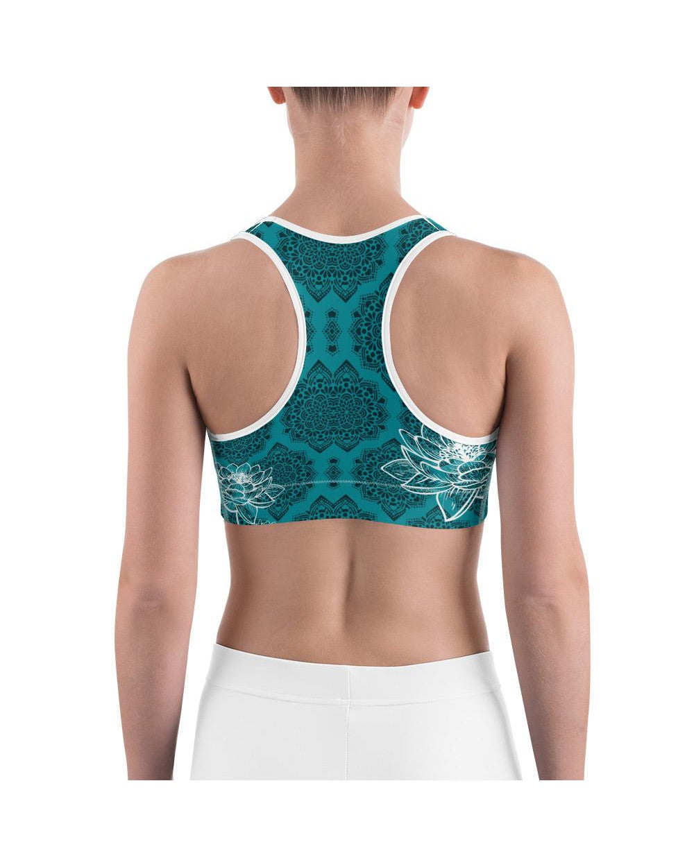 Womens Sports Bra Cyan Blue Lotus Blue/Black/White | Gearbunch.com