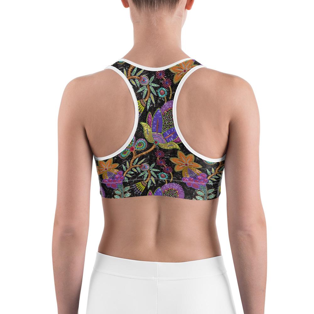 Womens Sports Bra Faux Paillette Flower Grey/Green | Gearbunch.com