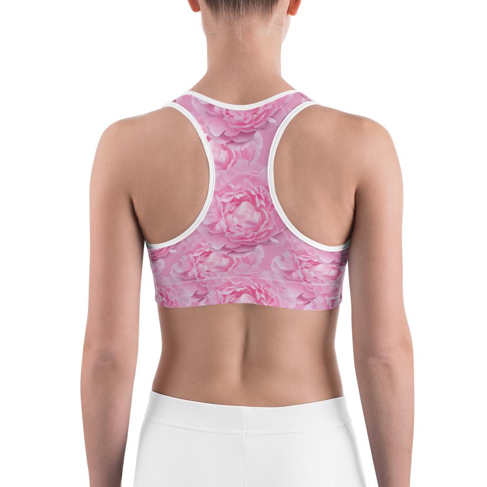 Womens Peony Flower Sports Bra Pink/White | Gearbunch.com