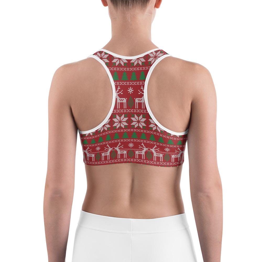 Women's Sports Bra Red Ugly Christmas Red/Green/White | Gearbunch.com