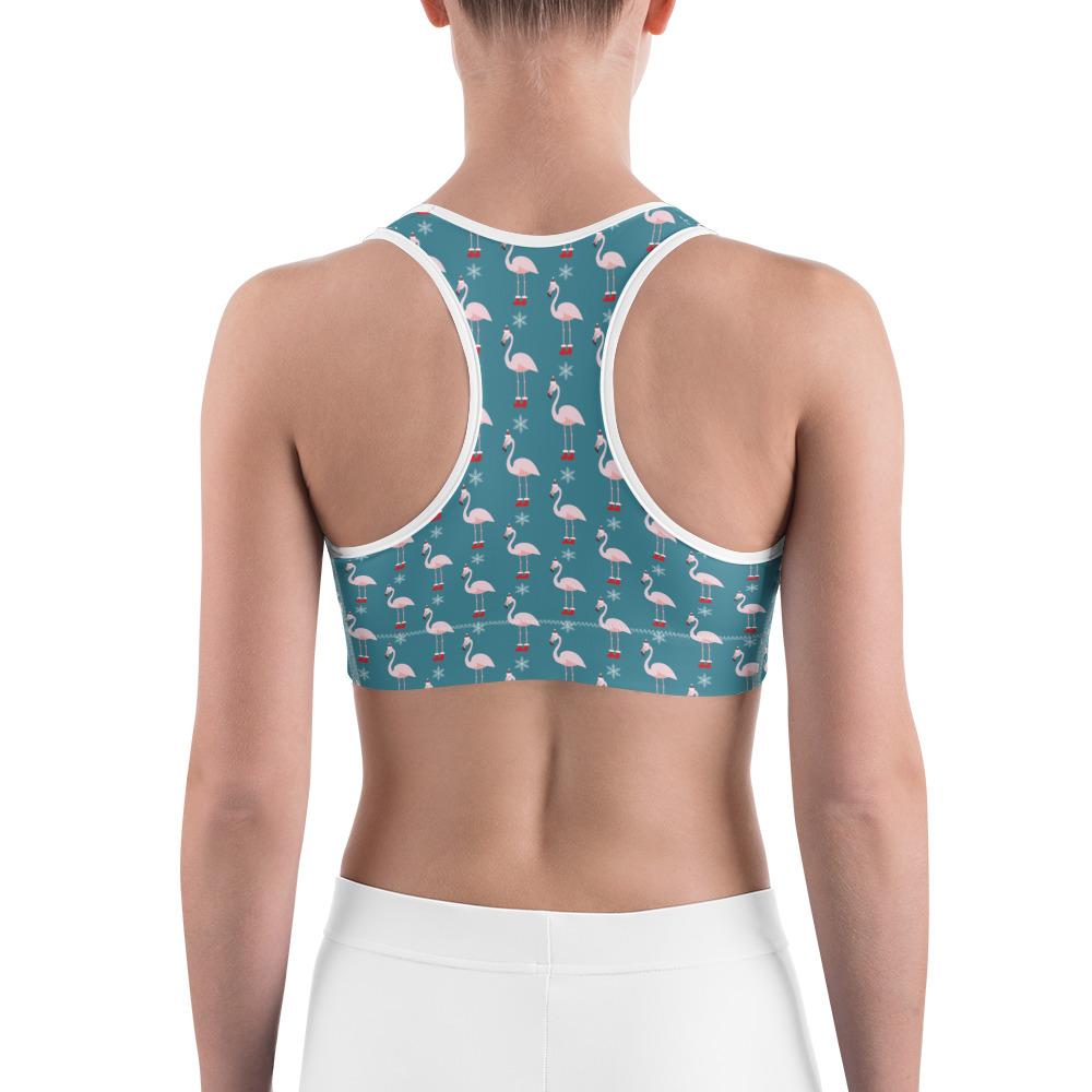 Sports Bra Christmas Flamingo Patterned Teal/Red/White | Gearbunch.com