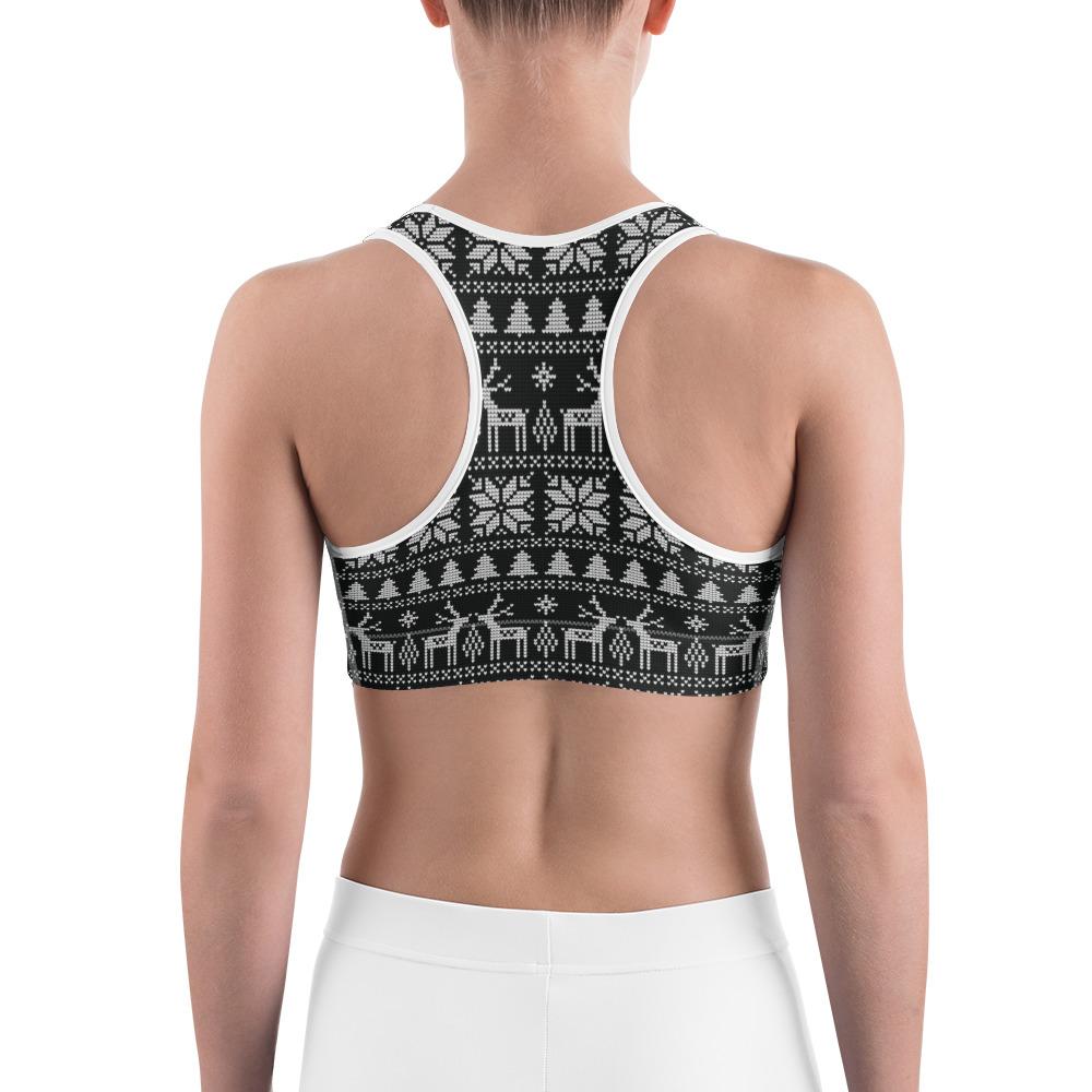 Womens Sports Bra B&W Ugly Christmas Black/White | Gearbunch.com