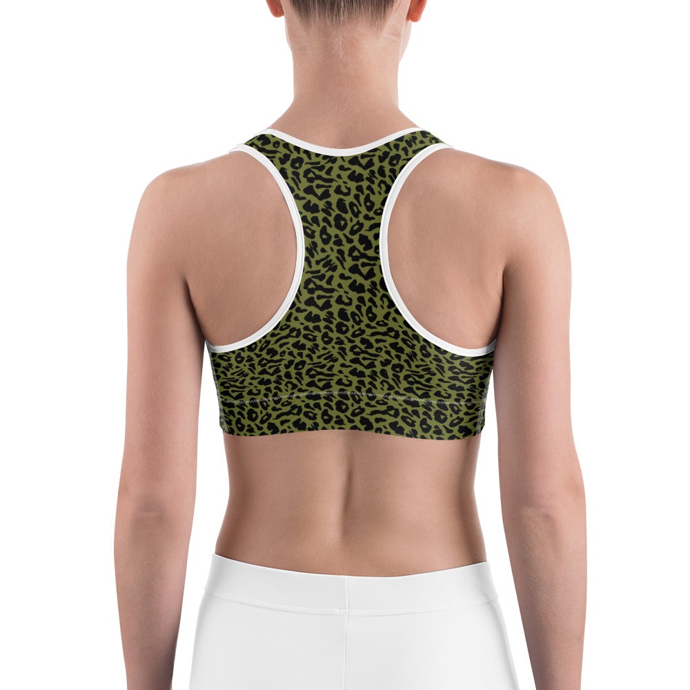 Womens Sports Bra Olive Green Leopard Skin Green/Black | Gearbunch.com