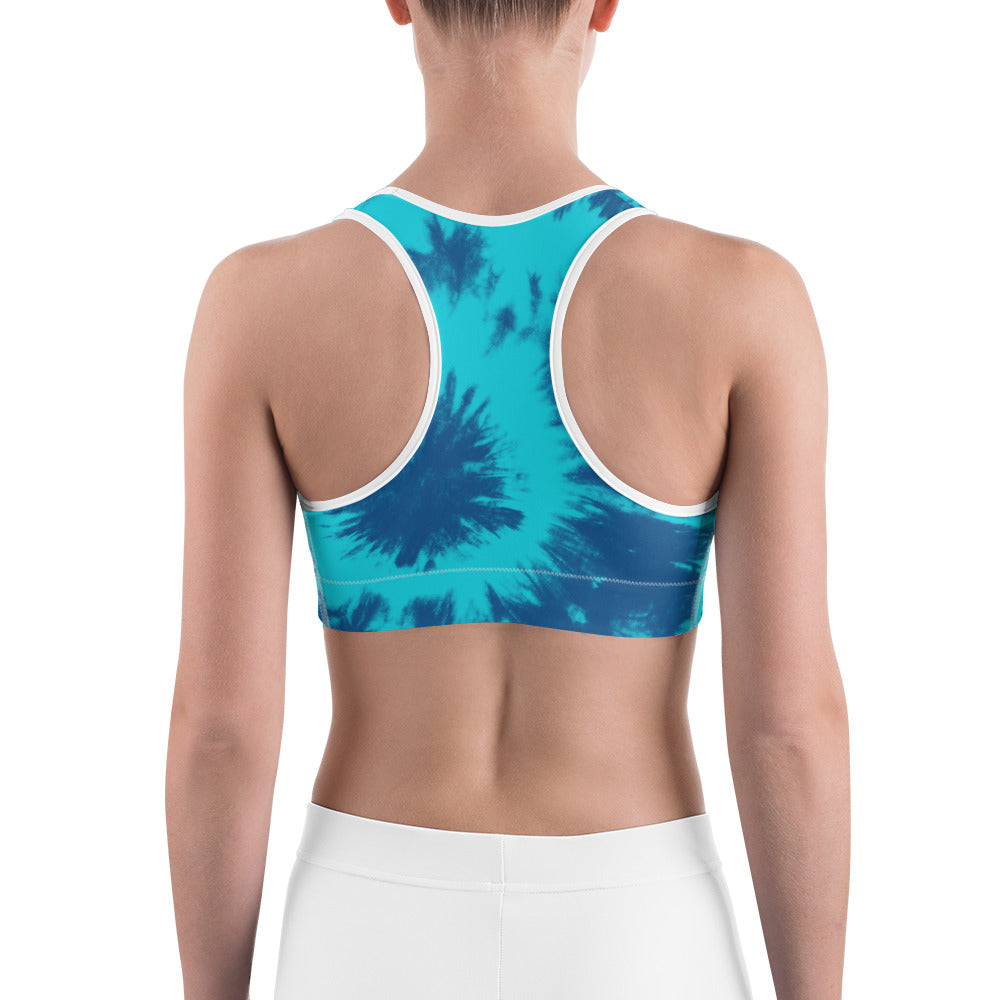 Womens Blue & Aqua Tie Dye Sports Bra | Gearbunch.com