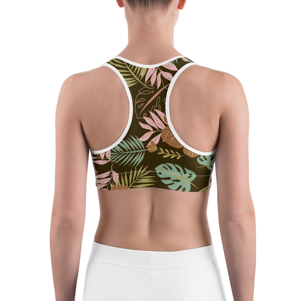 Womens Fall Floral Sports Bra Brown/Green/Pink | Gearbunch.com