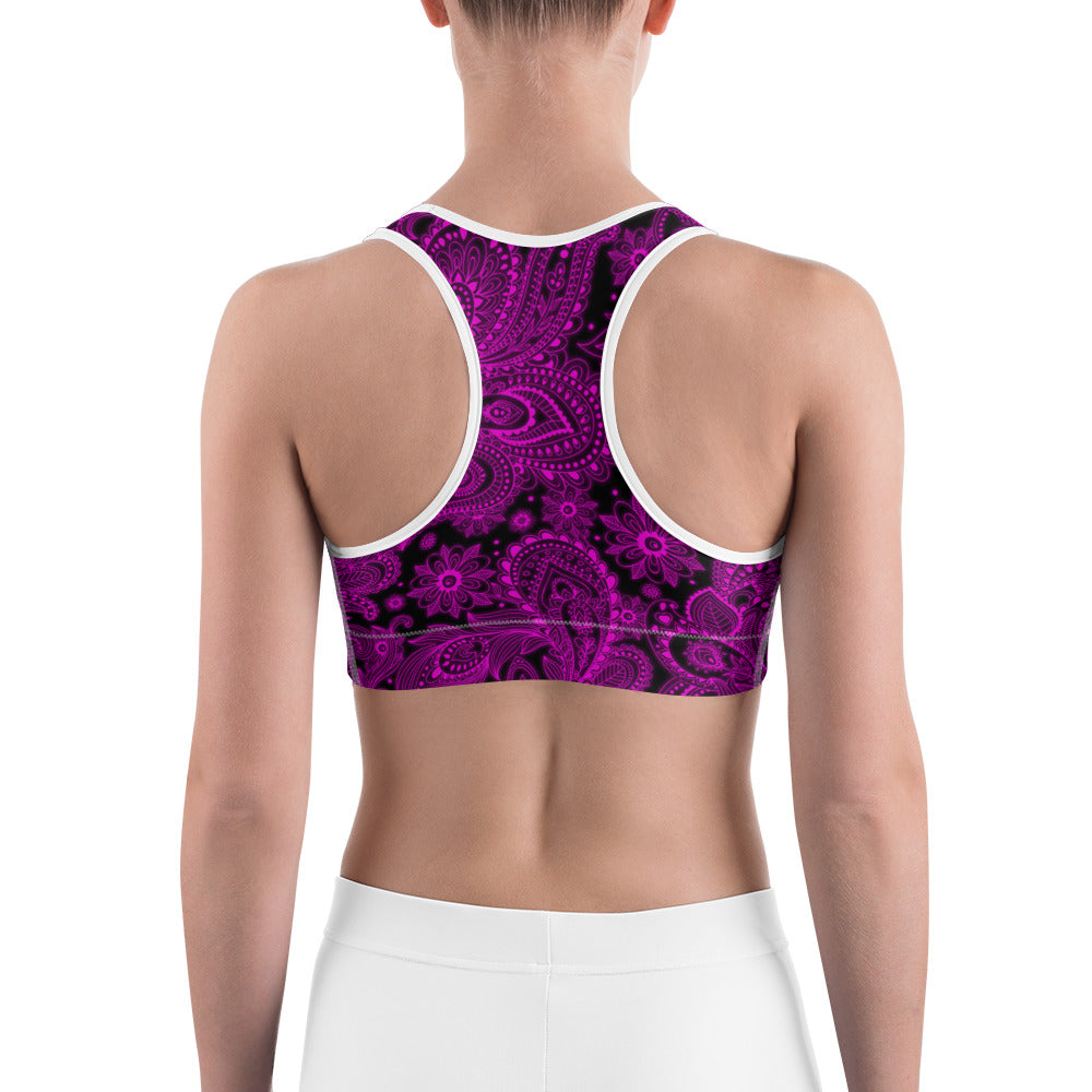 Womens Pink Glowing Floral Sports Bra BLack/Pink | Gearbunch.com