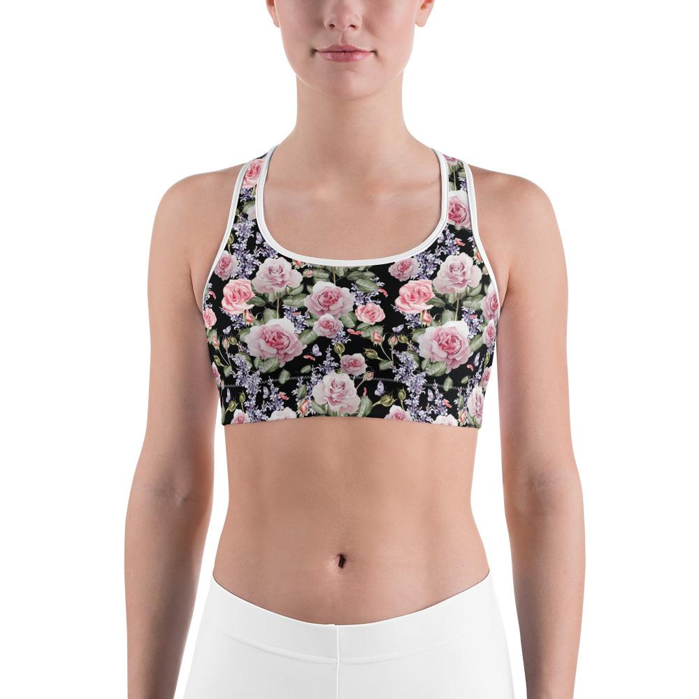 Watercolor Roses & Lavender Sports Bra Gearbunch