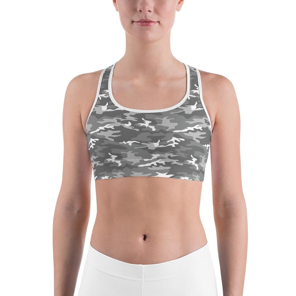 Womens Light Grey Camo Sports Bra Grey/White | Gearbunch.com