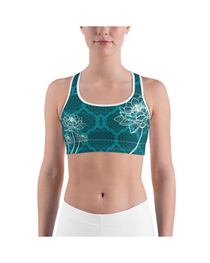 Womens Sports Bra Cyan Blue Lotus Blue/Black/White | Gearbunch.com