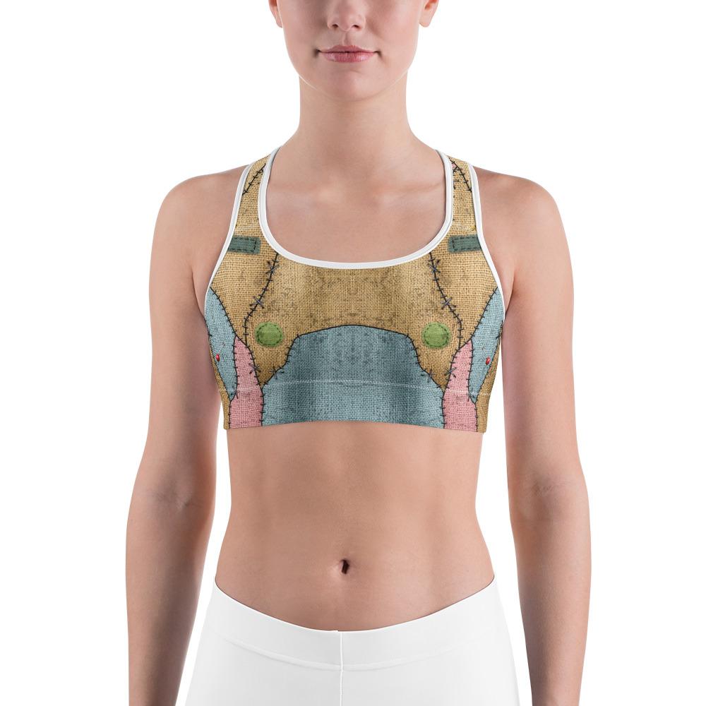 Womens Sports Bra Voodoo Doll Patch Brown/Pink/Blue | Gearbunch.com