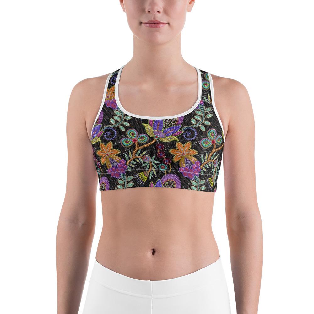 Womens Sports Bra Faux Paillette Flower Grey/Green | Gearbunch.com