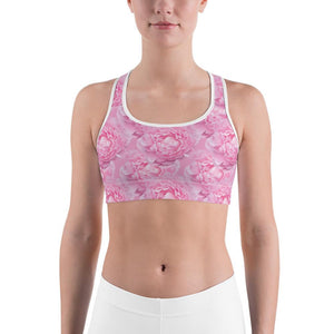 Womens Peony Flower Sports Bra Pink/White | Gearbunch.com