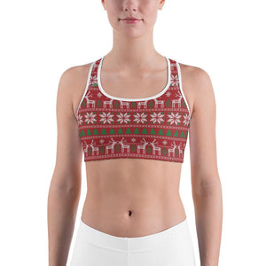 Women's Sports Bra Red Ugly Christmas Red/Green/White | Gearbunch.com