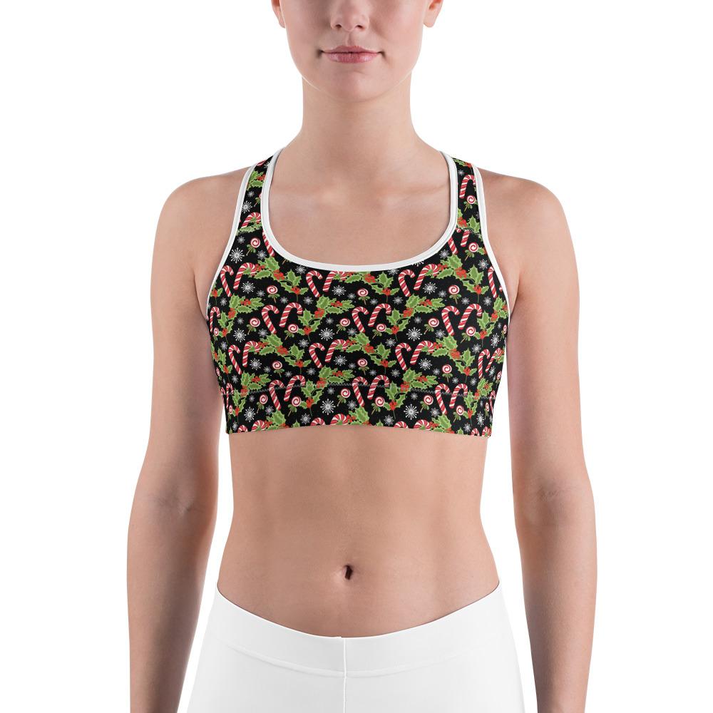 Holly Leaves with Berries Sports Bra