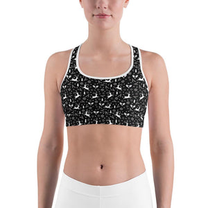 Womens Workout Black Reindeer Christmas Sports Bra | Gearbunch.com