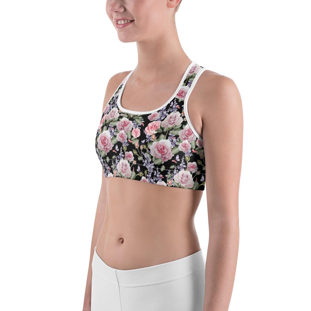 Watercolor Roses & Lavender Sports Bra Gearbunch