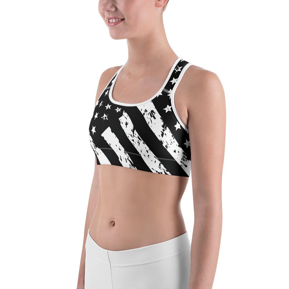 Womens Sports Bra Black & White American Flag | Gearbunch.com