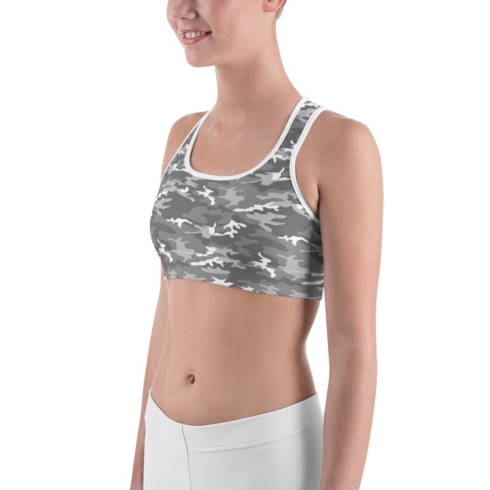 Womens Light Grey Camo Sports Bra Grey/White | Gearbunch.com